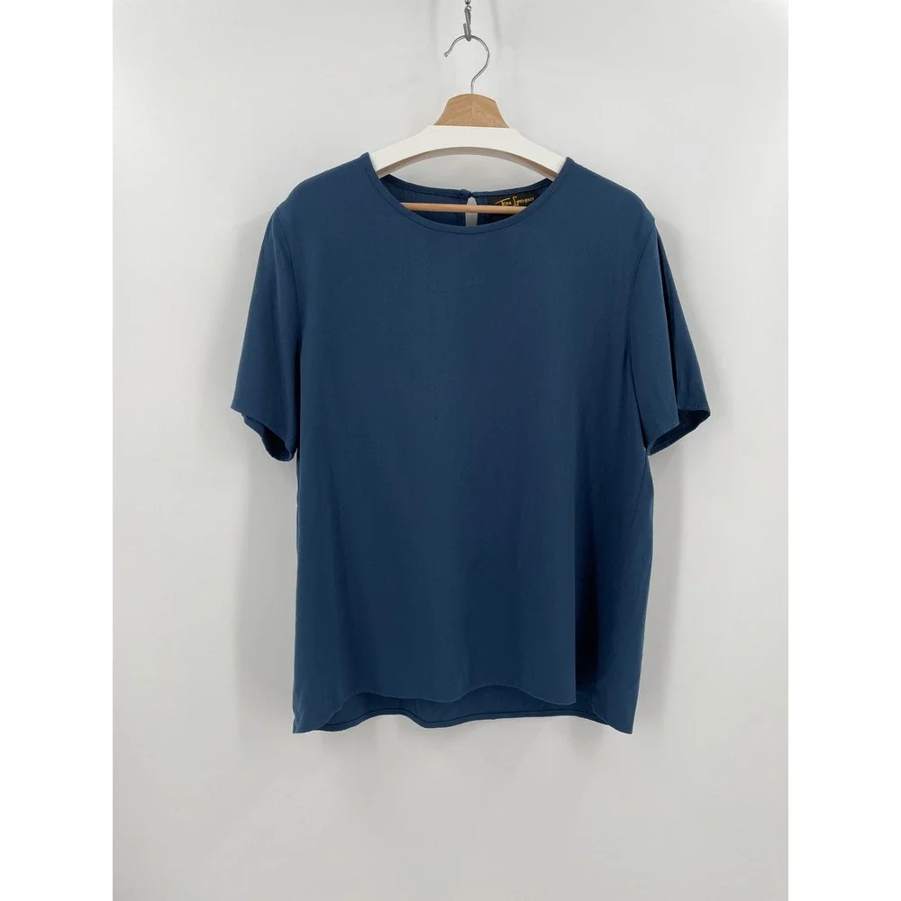 Toni Garment CC Magic Vintage Blouse M Slate Blue Short Sleeve Shirt Keyhole - Picture 1 of 8